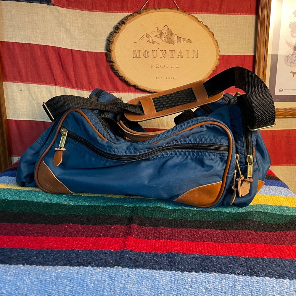 Vintage L.L. Bean USA Duffel Bag | Blue Nylon & Leather Trim Weekender